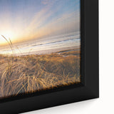 Framed canvas of a textured European landscape in black with vibrant, colorful accents, ideal for living room decor.