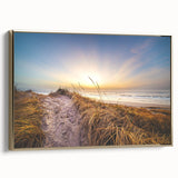 Framed canvas featuring a vintage-style landscape painting of a Danish scenery in black and gold tones.