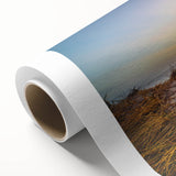 Art deco poster of a serene Denmark landscape in soft pastel shades on rolled canvas, ideal for nursery wall art.