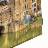 Mid-century modernist acrylic print of an abstract Bath, England scenery in muted earth tones, ideal for dining room art.