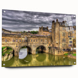 Acrylic print of a European scenery featuring Bath, England, in muted earth tones, ideal for dining room decor.