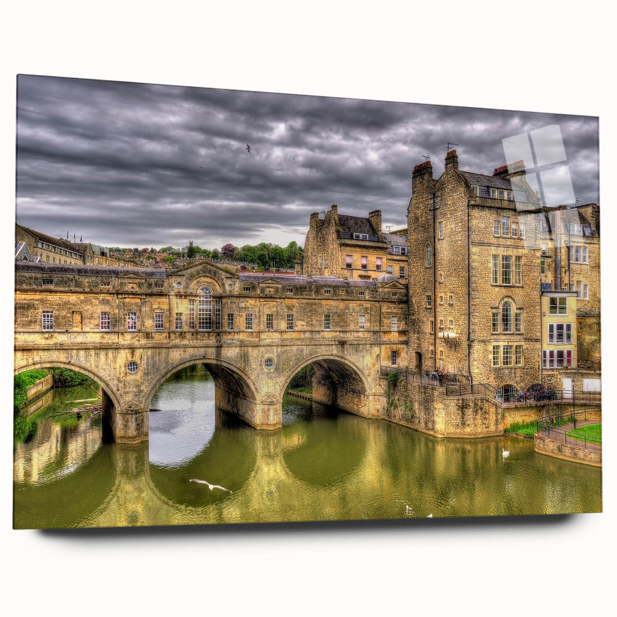 Acrylic print of a large abstract depiction of Bath, England, in muted earth tones, ideal for bedroom or dining room art.