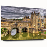 Acrylic print of a large abstract depiction of Bath, England, in muted earth tones, ideal for bedroom or dining room art.
