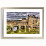 Extra large framed wall art depicting an abstract textured scene of Bath, England in muted gray and blue tones.
