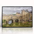 Large abstract wall art of European scenery in Bath, England, featuring muted earth tones on a black framed acrylic print.