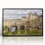 Large abstract wall art of European scenery in Bath, England, featuring muted earth tones on a black framed acrylic print.
