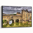 Black and white vintage poster art of Bath, England landscape on framed canvas, ideal for bedroom wall decor.