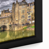Extra large framed canvas featuring a textured depiction of Bath, England in black with colorful art accents.