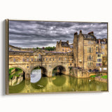 Framed canvas of a vintage Bath, England landscape in black and gold tones, ideal for bedroom wall art.