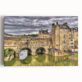 Black and white stretched canvas depicting the historic architecture of Bath, England, ideal for kitchen wall art.