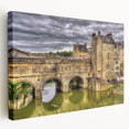 European Bath cityscape on large stretched canvas, featuring muted earth tones, ideal for kitchen wall decor.