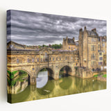 European Bath cityscape on large stretched canvas, featuring muted earth tones, ideal for kitchen wall decor.