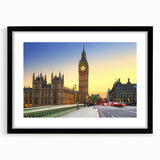 Colorful abstract art print of Big Ben with textured details on a large framed canvas, ideal for living room decor.