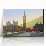 Large art print of Big Ben with muted gray tones on a framed acrylic, ideal for modern art wall decor.