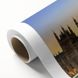 Art deco poster of Big Ben in muted gray, ideal for nursery wall art or dining room decor, printed on rolled canvas.