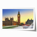 Rolled print of Big Ben with floral accents in muted colors, ideal for dining room wall art.
