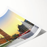 Extra large wall art featuring Big Ben with floral and line art flowers, in pastel shades on a rolled print.