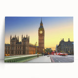 Black and white stretched canvas of Big Ben and the London skyline, ideal for kitchen wall art.
