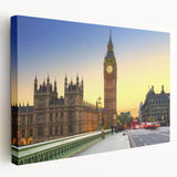 Large art depicting the Big Ben and Westminster in muted gray tones on stretched canvas, ideal for kitchen wall decor.