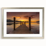 Extra large abstract art print of Cumbria, England scenery in muted earth tones, framed with a silver mat.