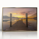 Art deco poster of Cumbria landscape in muted gold and green tones, acrylic framed, suitable for modern art wall decor.