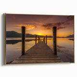 Framed canvas featuring a vintage-style landscape painting of Cumbria, England, in muted earth tones.