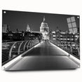 Acrylic print of London skyline in muted gray and blue tones, suitable for dining room or bedroom decor.
