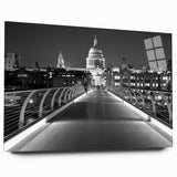 Acrylic print of a large abstract depiction of the London skyline in muted gray and blue tones.