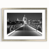 Extra large abstract art print of London scenery in muted gray tones on framed canvas, ideal for living room decor.