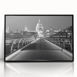 Large abstract wall art depicting London scenery in black and white tones on a framed acrylic.