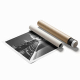 Extra large rolled print of London scenery with floral accents in muted colors, ideal for classy bathroom wall art.