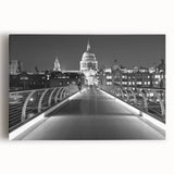 Black and white stretched canvas of London skyline, ideal for kitchen wall art or bedroom ambiance.