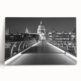 Black and white large art print of London scenery on stretched canvas, ideal for kitchen wall art.