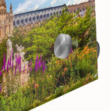 Large abstract depiction of Oxford scenery in muted earth tones on acrylic glass, suitable for dining room art.