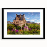 Extra large abstract art print of a colorful, textured Oxford scenery in a black frame, ideal for living room decor.