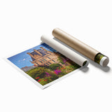 Extra large rolled print of Oxford scenery with floral elements in soft color tones.