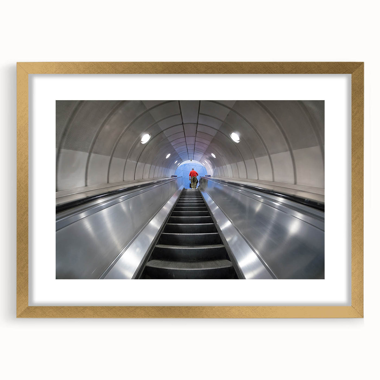 Abstract art print of Piccadilly, England in muted gray and gold tones on a framed canvas, suitable for dining room decor.