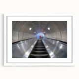 Textured abstract art print of Piccadilly, England in muted earth tones, framed with a white mat, suitable for bedroom decor.