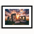 Extra large abstract art print of Stonehenge in vibrant, textured colors on a black framed mat, ideal for living room decor.