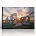 Large abstract wall art of Stonehenge in muted earth tones on a framed acrylic, ideal for modern art wall decor.