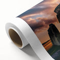 Art deco poster of Stonehenge in muted earth tones on rolled canvas, ideal for nursery wall art.