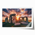 Stonehenge landscape on rolled print with muted earth tones, ideal for art wall dining room decor.