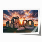 Stonehenge landscape on rolled print with muted earth tones, ideal for art wall dining room decor.