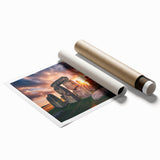 Extra large rolled print of Stonehenge with muted earthy tones, ideal for classy bathroom wall art.