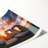 Extra large wall art of Stonehenge in muted earth tones on a rolled canvas, ideal for large living room decor.