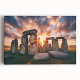 Black and white print of Stonehenge on stretched canvas, suitable as kitchen wall art or for bedroom ambiance.