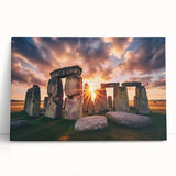 Black and white photograph of Stonehenge on stretched canvas, suited for kitchen wall art.