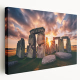 Side view of a stretched canvas depicting Stonehenge in muted earth tones, ideal for kitchen wall art.