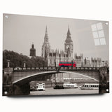 Acrylic print of the Thames River in muted gray and blue tones, suited for bedroom or dining room decor.