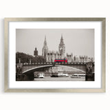 Extra large textured art print of the Thames River in muted gray and blue tones, framed with a silver mat.